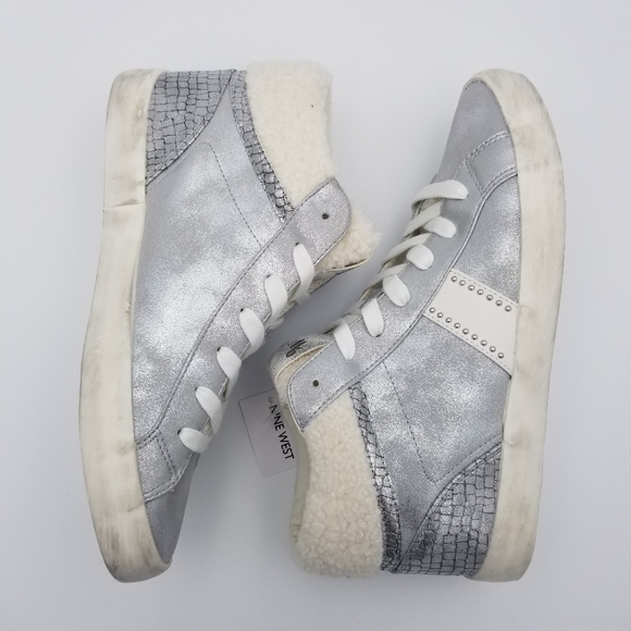 Nine West Stunnah3 High-Top Sneakers, Silver Multi, Faux Fur lined, Women's 11 - Picture 16 of 16